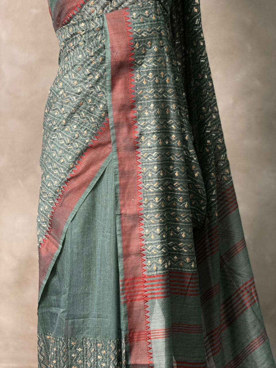 Greyish blue semi tusser saree- PBR32