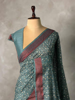 Greyish blue semi tusser saree- PBR32