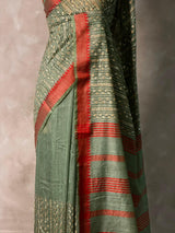 Green semi tusser saree- PBR32A