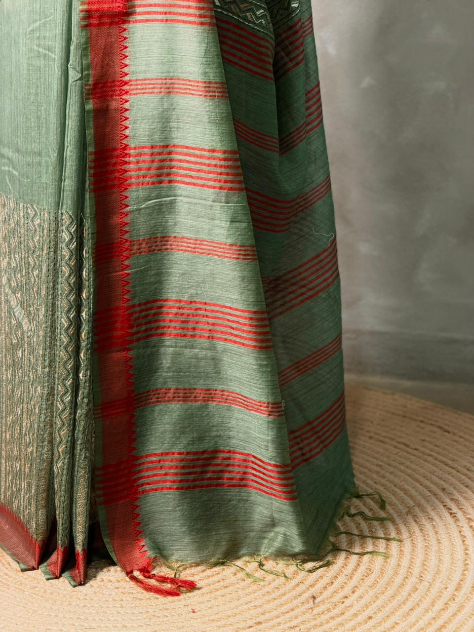 Green semi tusser saree- PBR32A