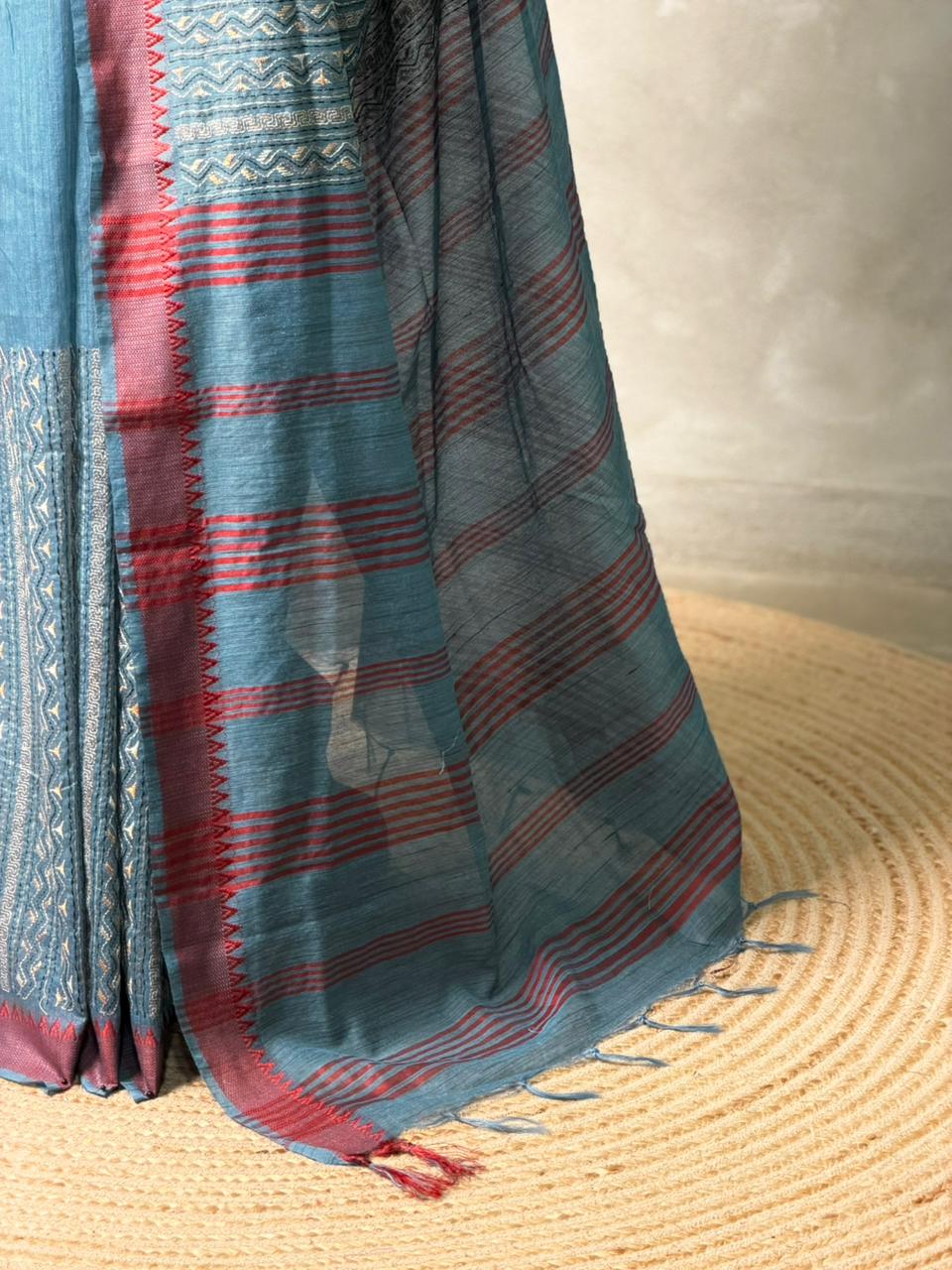 Blue semi tusser saree- PBR32B