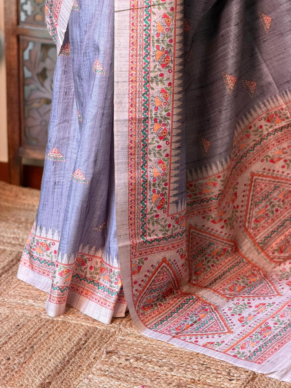 Dark grey semi tusser saree- PBR31B