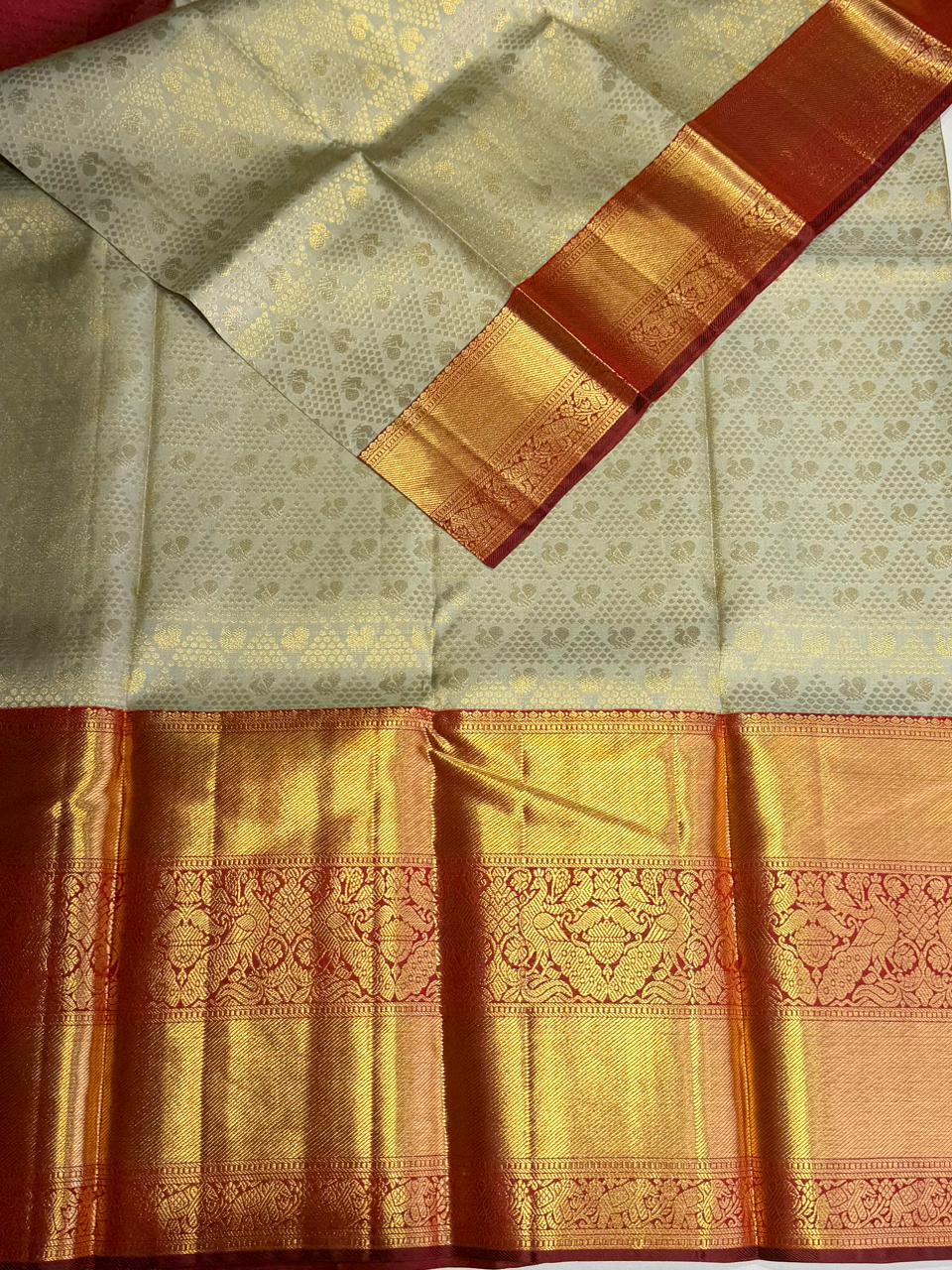 Pastal blue and maroon Pure Kanchipuram Silk saree - PPURE74
