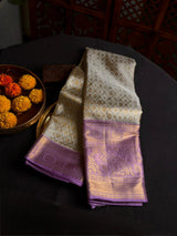 Silver gold and lavender pure tissue Kanchipuram Silk saree - PPURE85