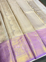 Silver gold and lavender pure tissue Kanchipuram Silk saree - PPURE85