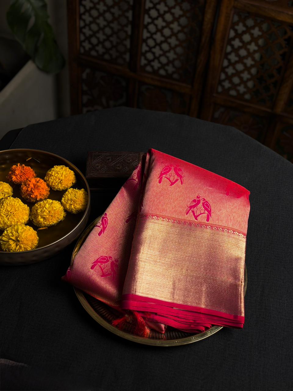 Reddish Pink pure 2g zari Kanchipuram Silk saree - PPURE86