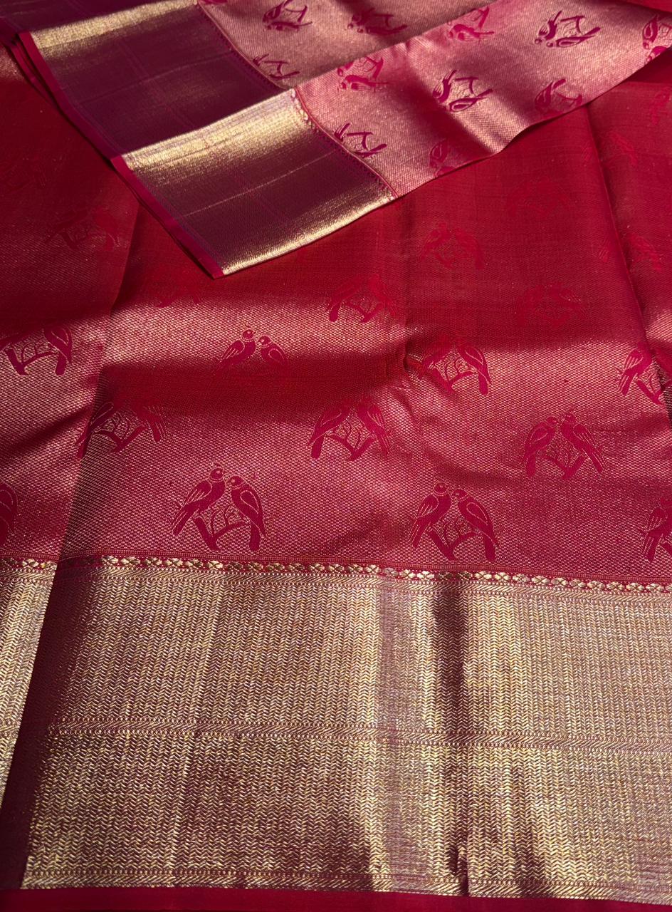 Reddish Pink pure 2g zari Kanchipuram Silk saree - PPURE86