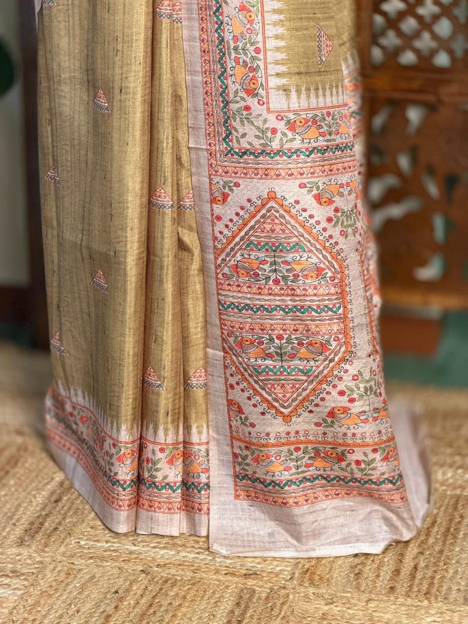 Mustard Yellow semi tusser saree- PBR31C