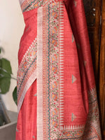 Dark peach semi tusser saree- PBR31D