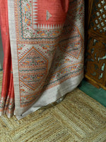 Dark peach semi tusser saree- PBR31D