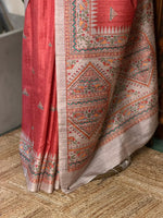 Dark peach semi tusser saree- PBR31D
