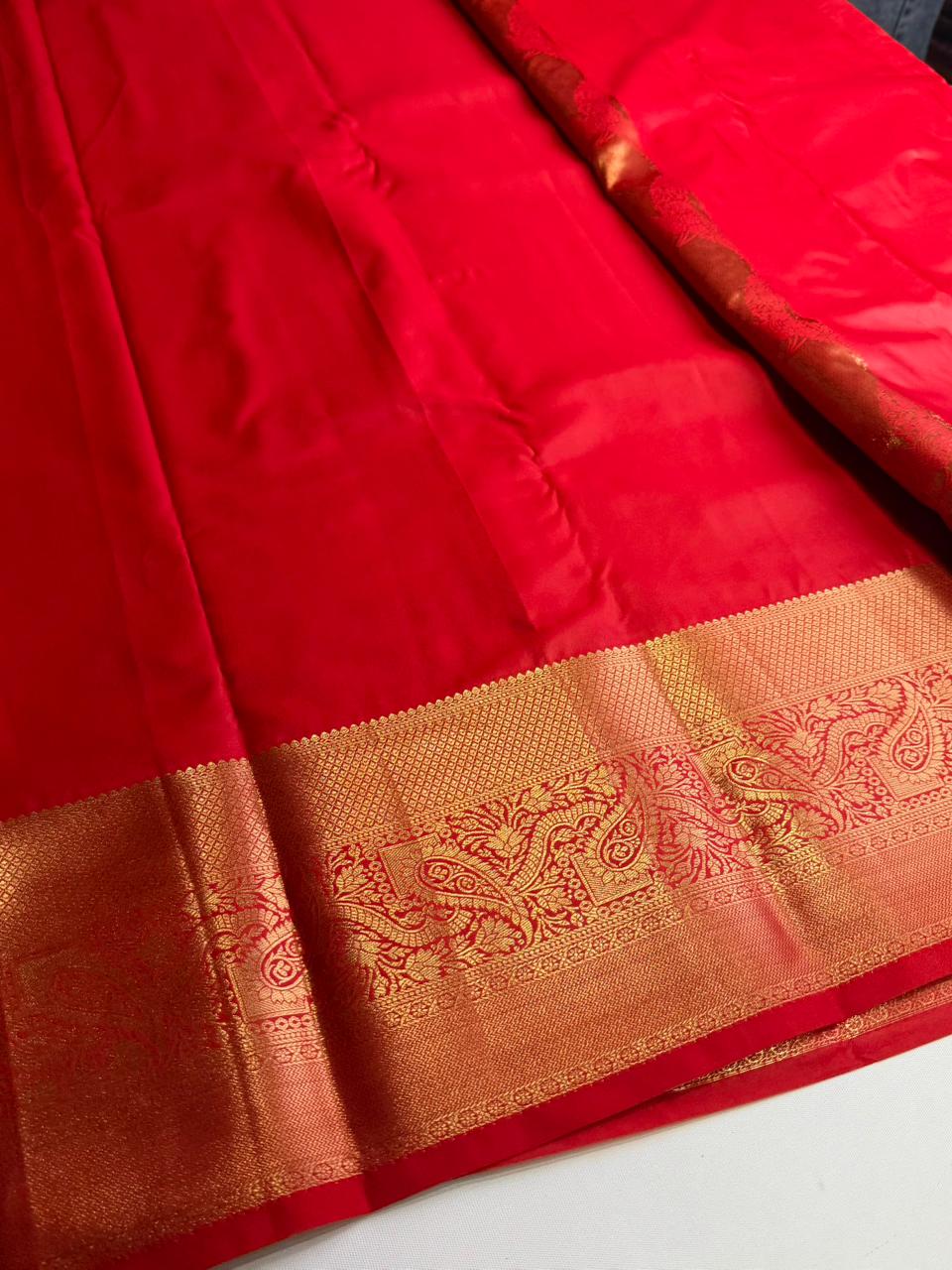 Red semi Kanchipuram saree- PBRIDE48H