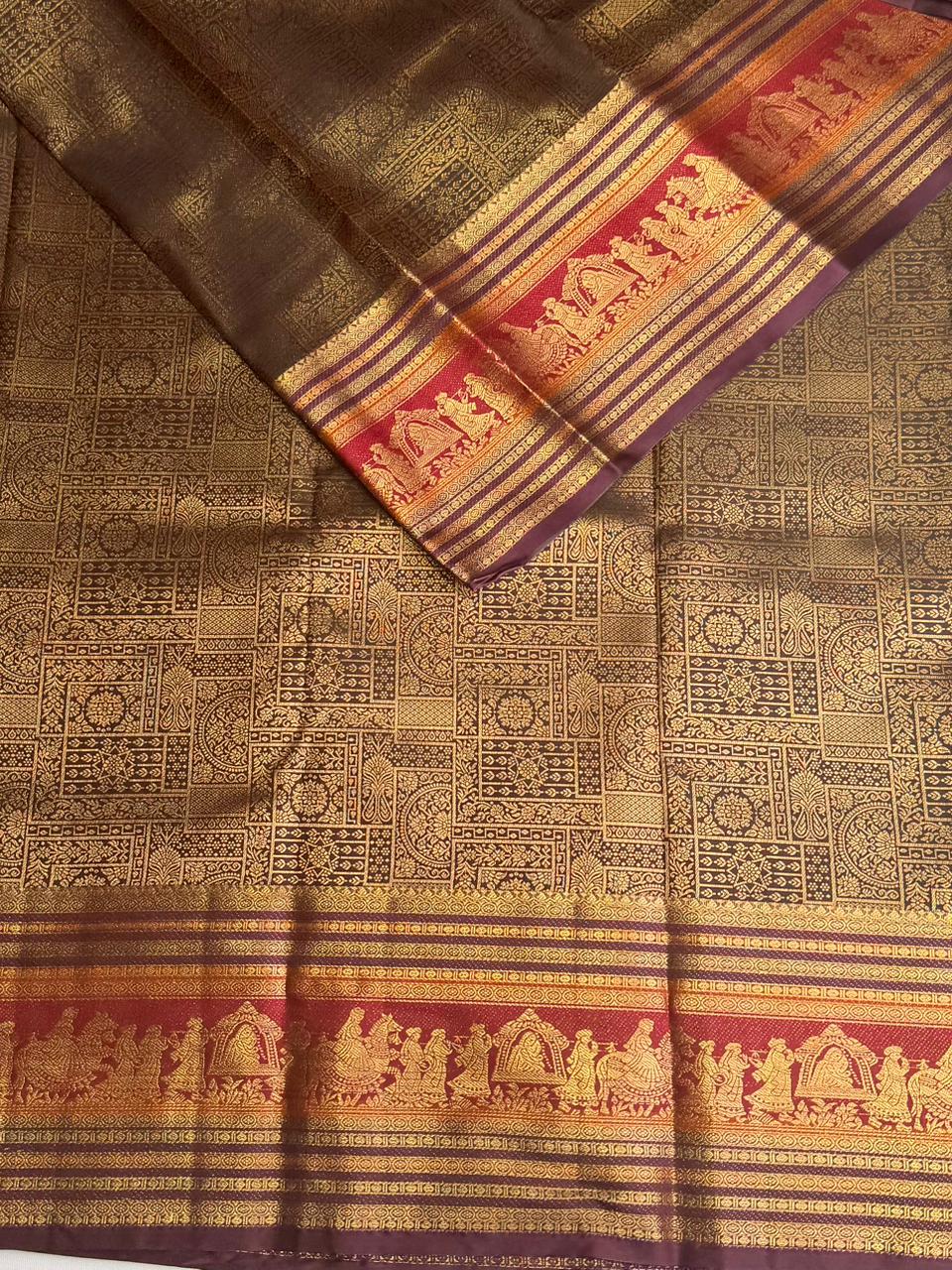 Brown semi Kanchipuram saree- PBRIDE48N