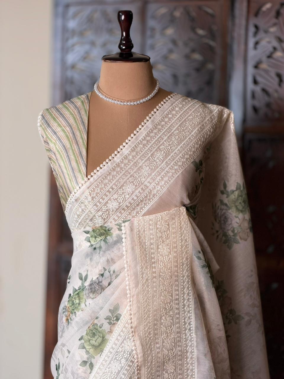White Net kotta saree - PBR34B