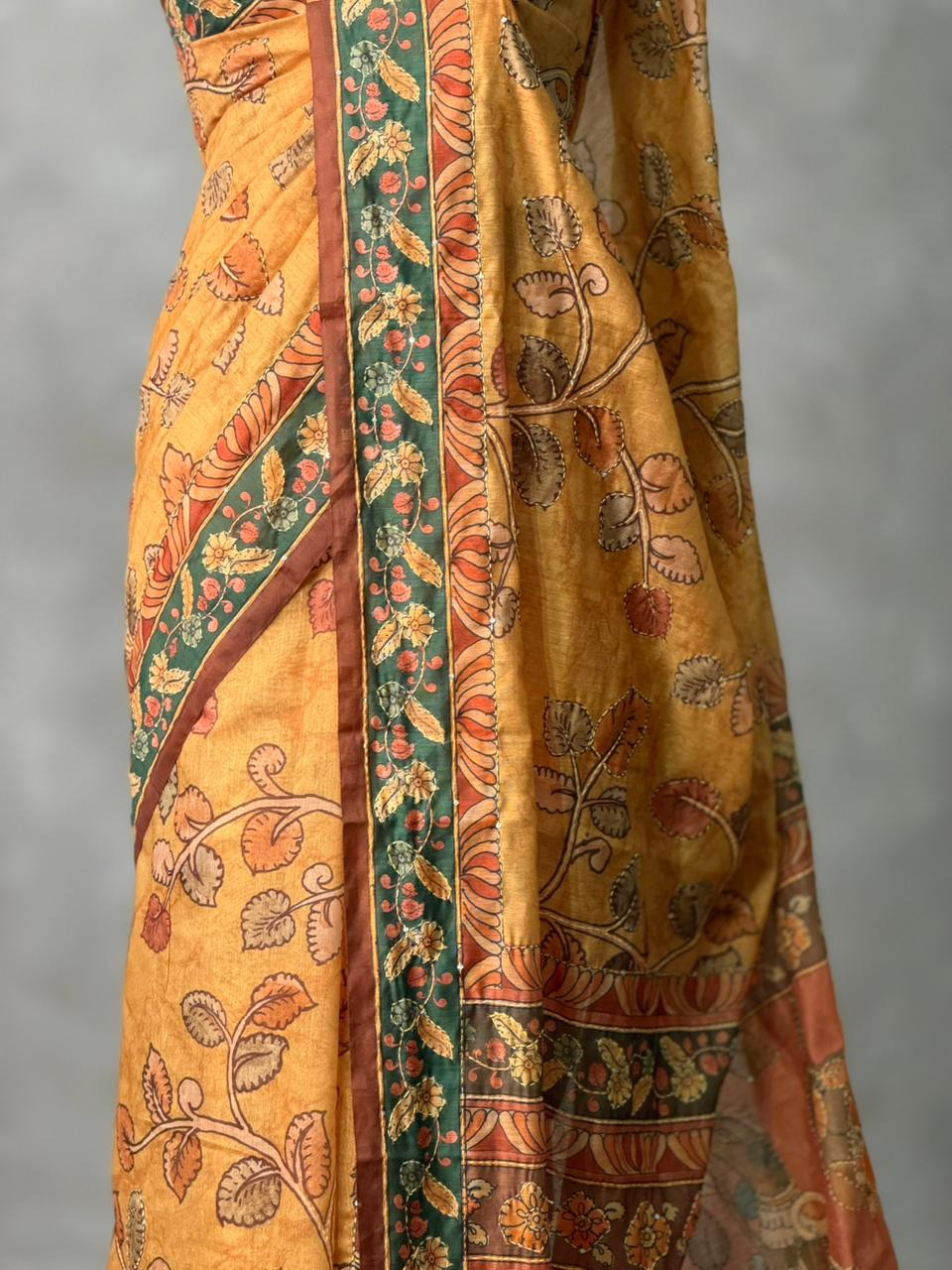 Mustard Yellow mul chanderi saree- PBR26C1