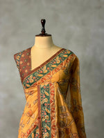 Mustard Yellow mul chanderi saree- PBR26C1