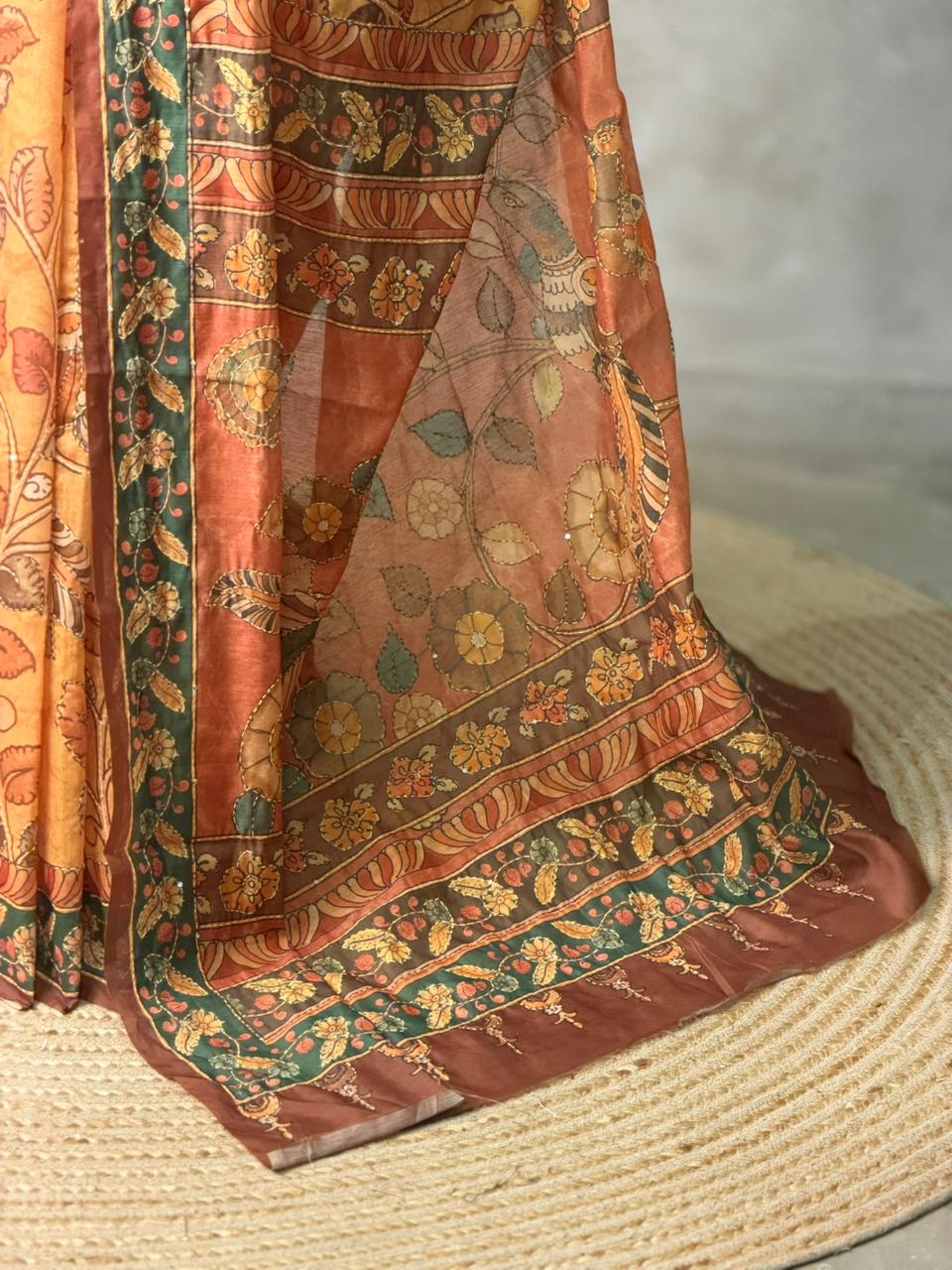 Mustard Yellow mul chanderi saree- PBR26C1