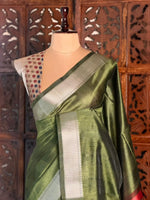 Olive Green semi tusser saree- PBR28E