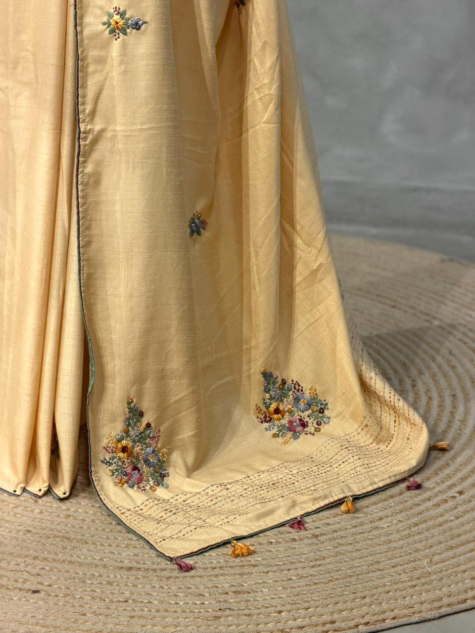 Tusser hand worked saree- PBR36B