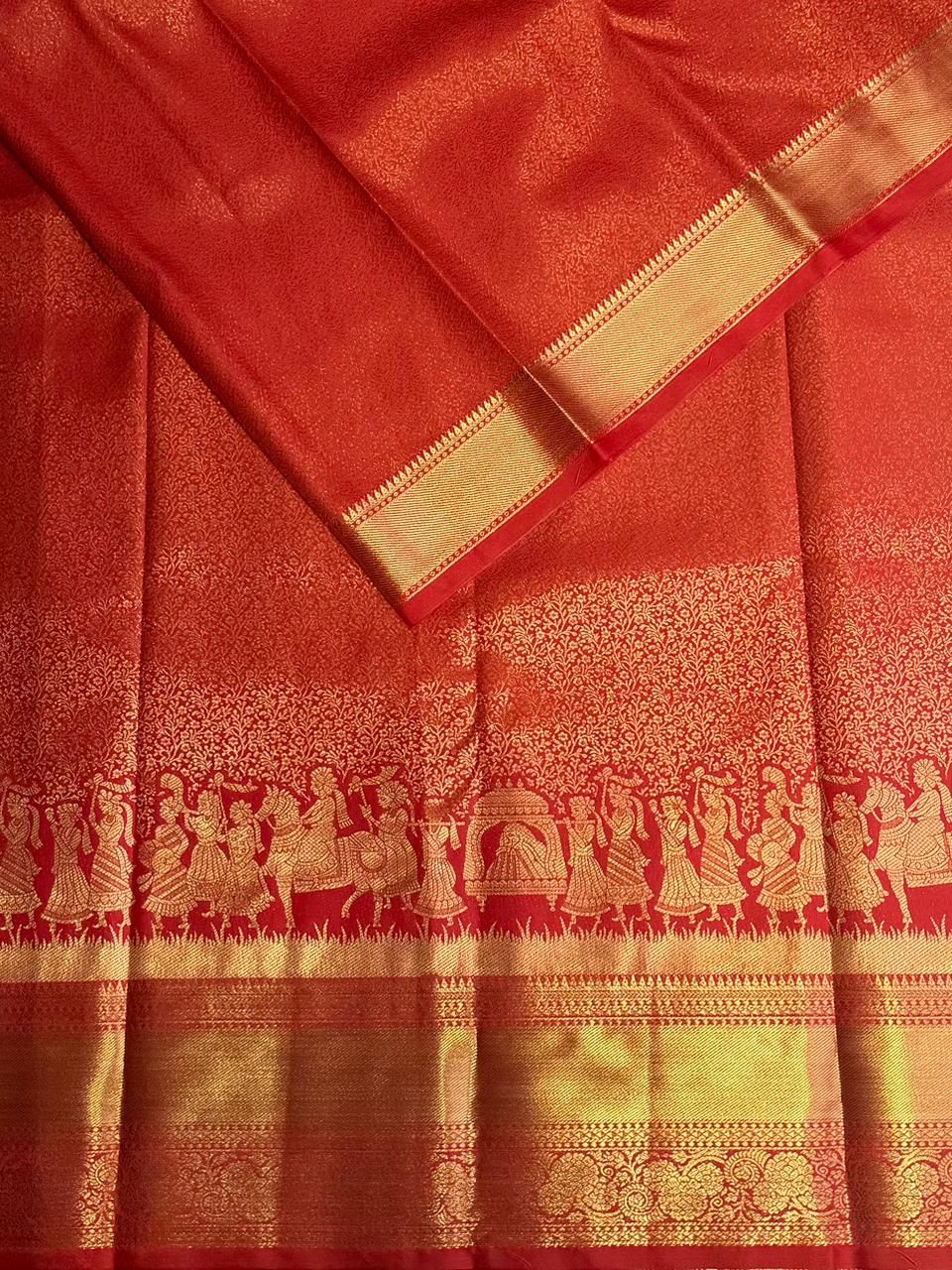 Red semi Kanchipuram saree- PBRIDE48ZA