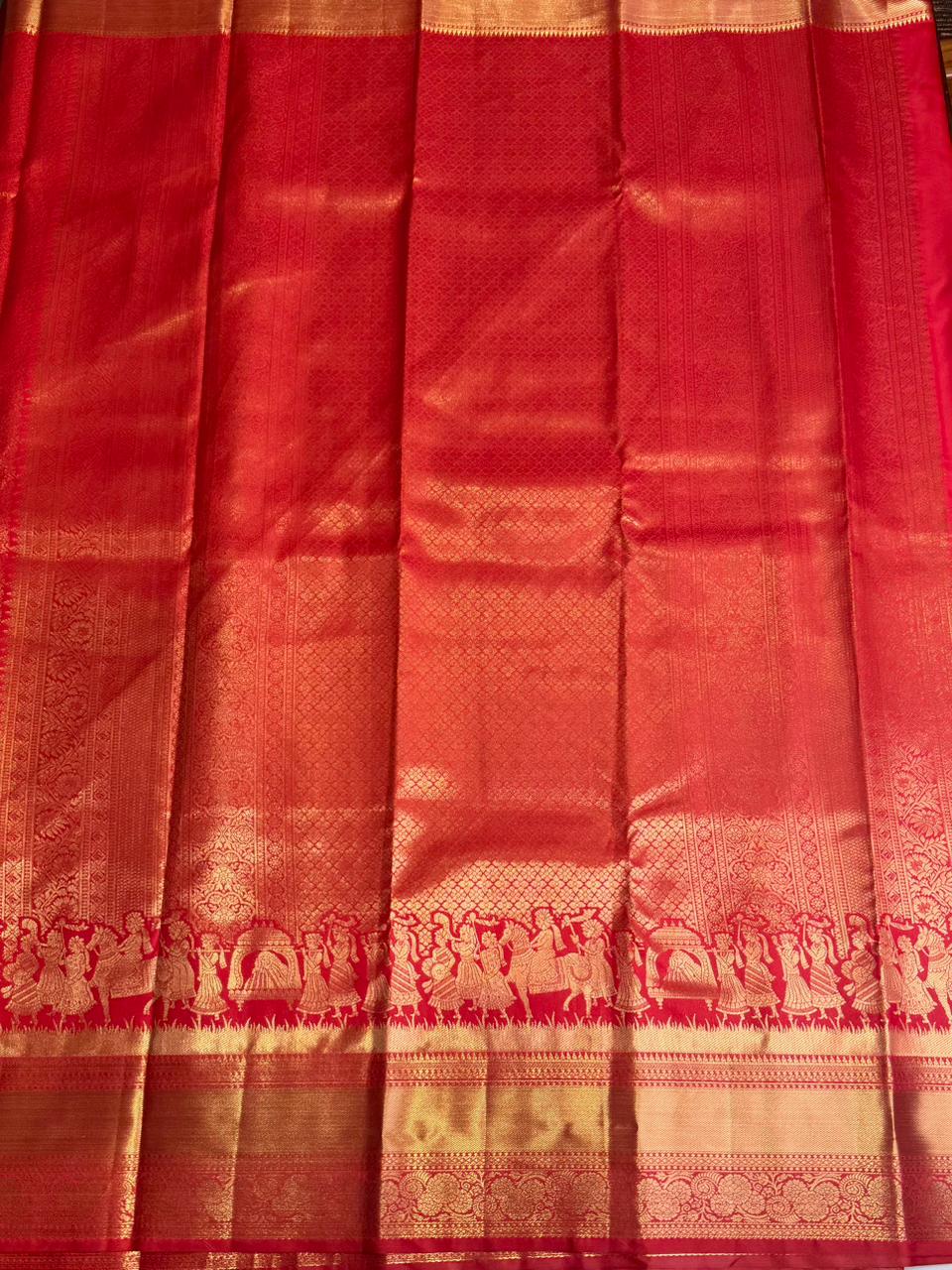 Red semi Kanchipuram saree- PBRIDE48ZA