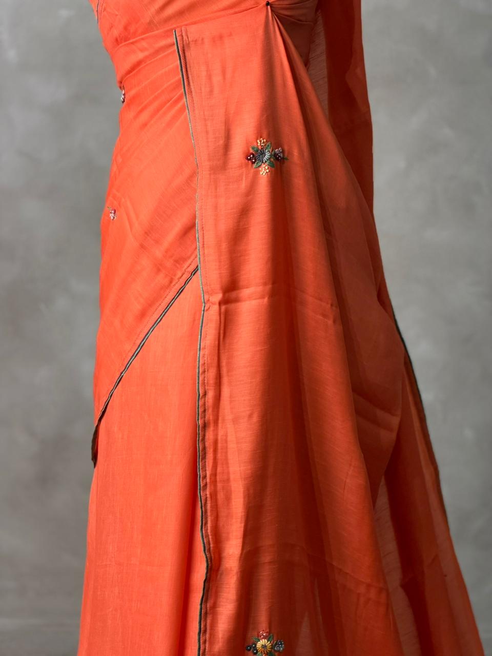 Tusser hand worked saree- PBR36C