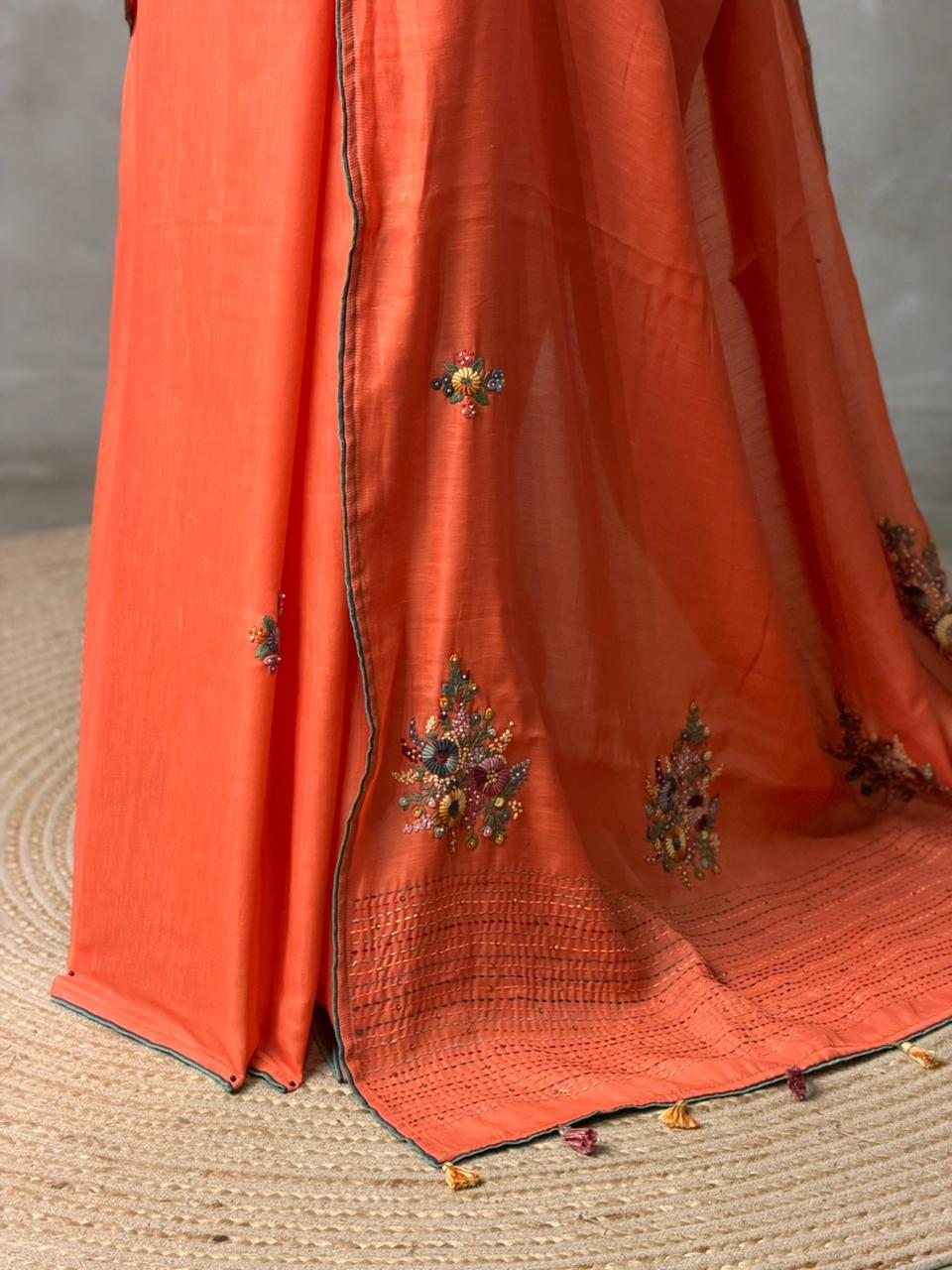 Tusser hand worked saree- PBR36C