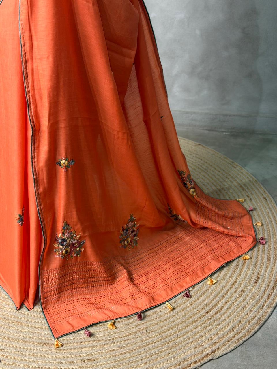 Tusser hand worked saree- PBR36C