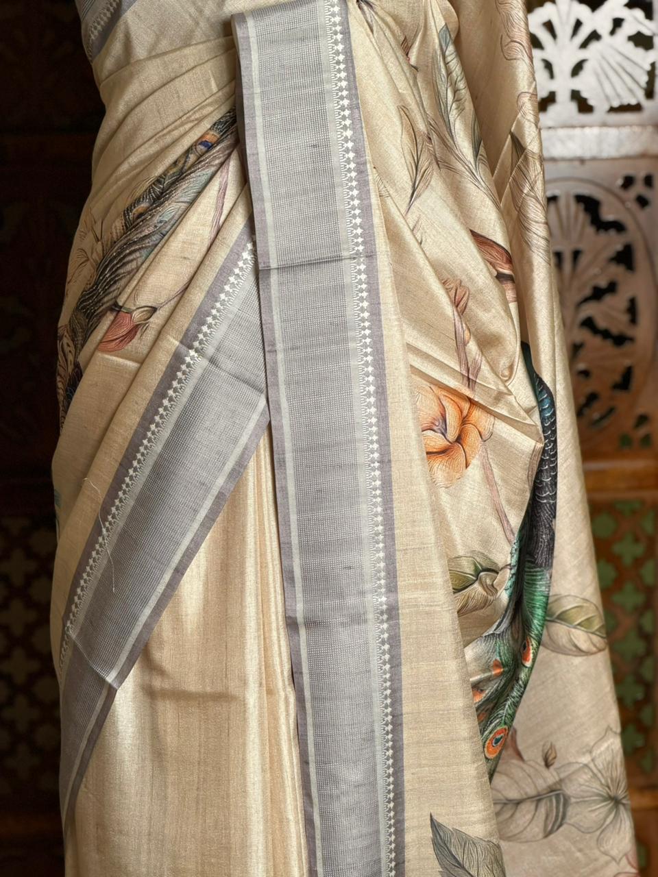 Sandal soft Tusser Silk saree- PBR33T10