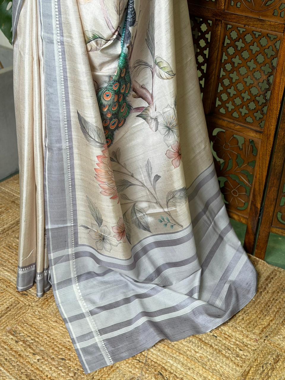 Sandal soft Tusser Silk saree- PBR33T10