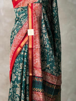 Green Chanderi silk cotton saree- PBR36E