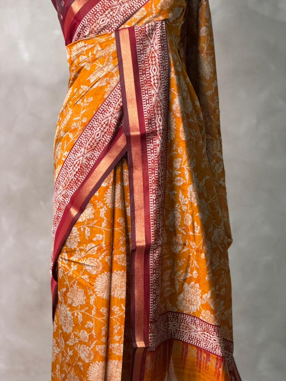Mustard yellow Chanderi silk cotton saree- PBR36F