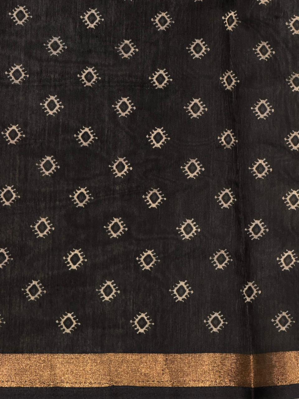 Black Chanderi silk cotton saree- PBR36G