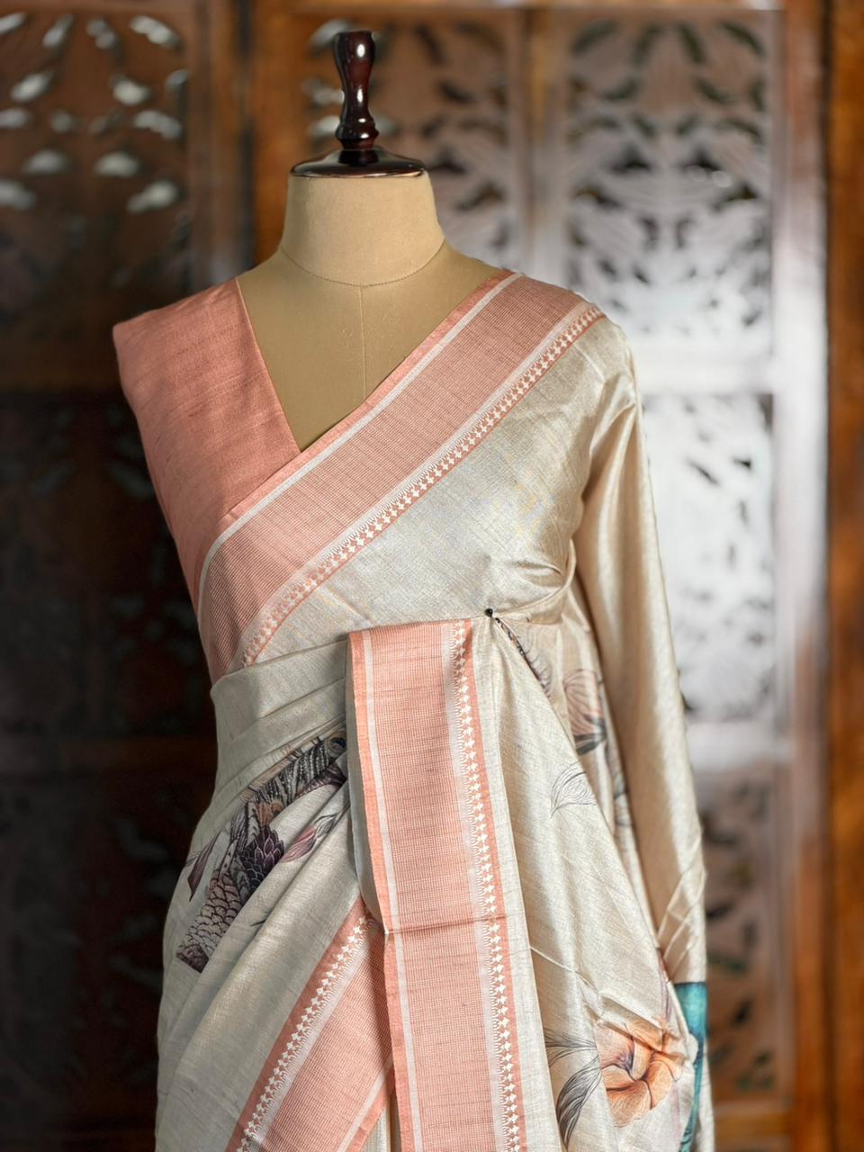 Sandal soft Tusser Silk saree- PBR33T12