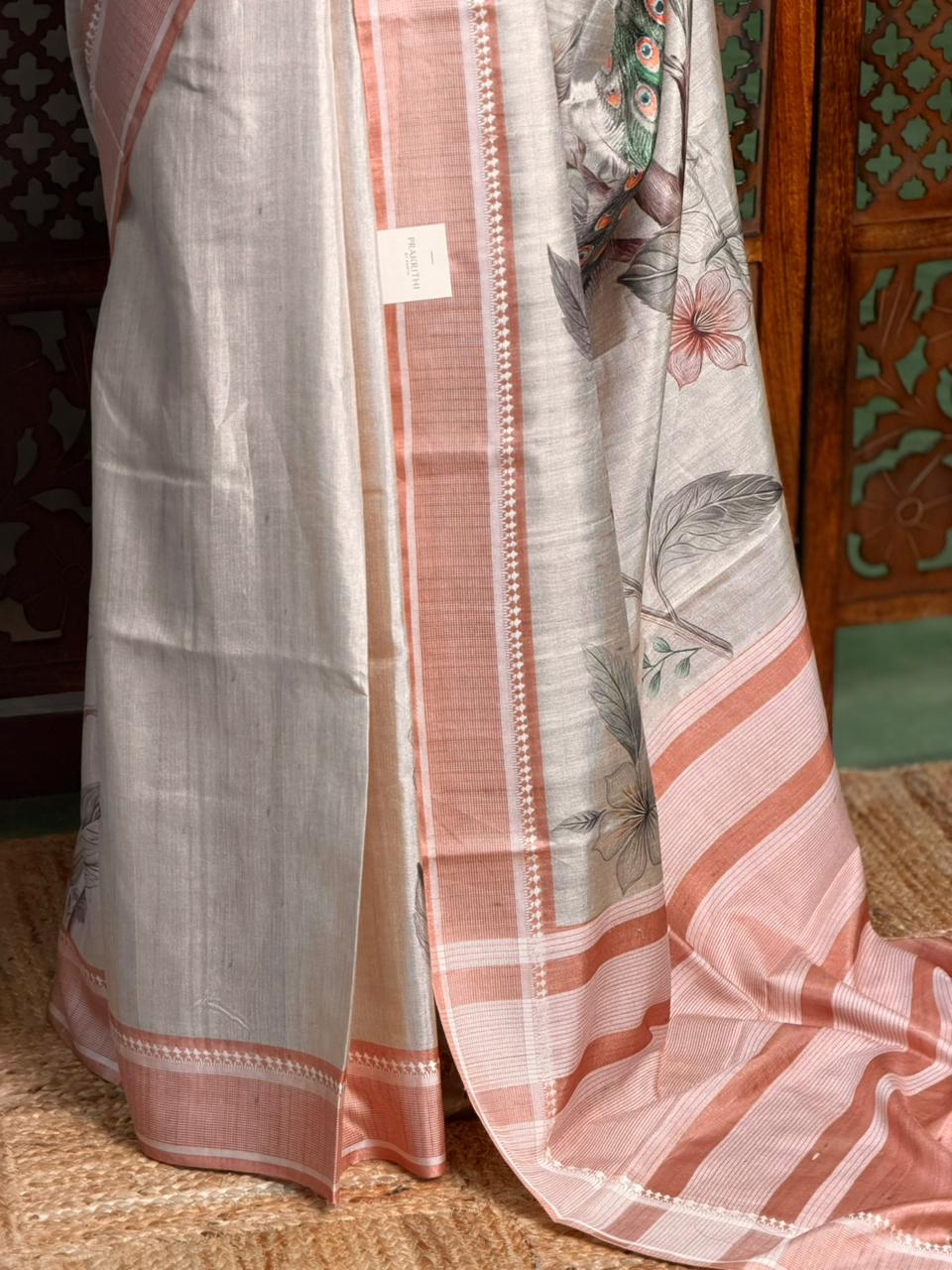 Sandal soft Tusser Silk saree- PBR33T12