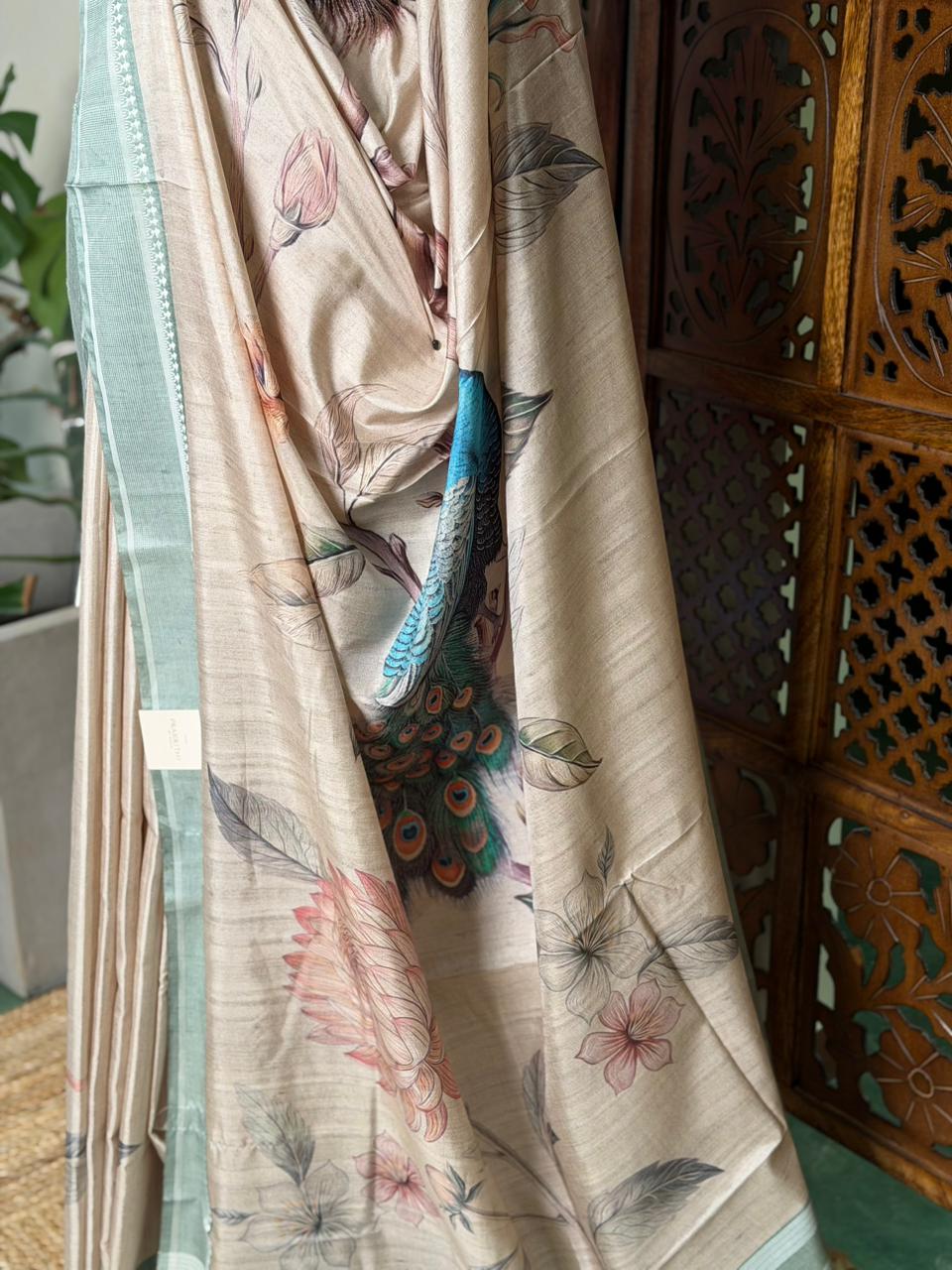 Sandal soft Tusser Silk saree- PBR33T13