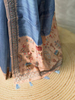 Blue Tusser Silk saree- PBR33T2