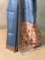 Blue Tusser Silk saree- PBR33T2