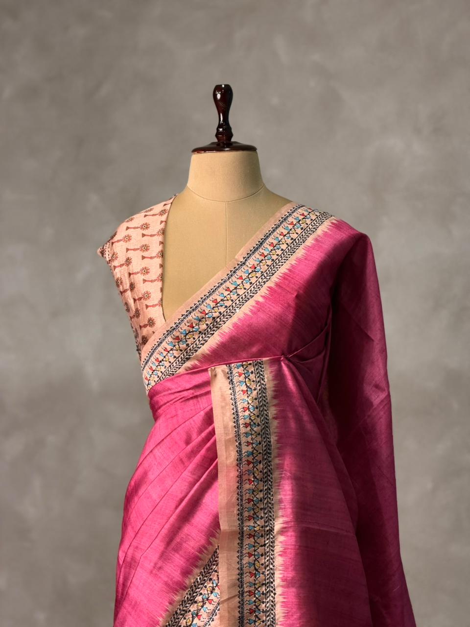 Magenta Tusser Silk saree- PBR33T3