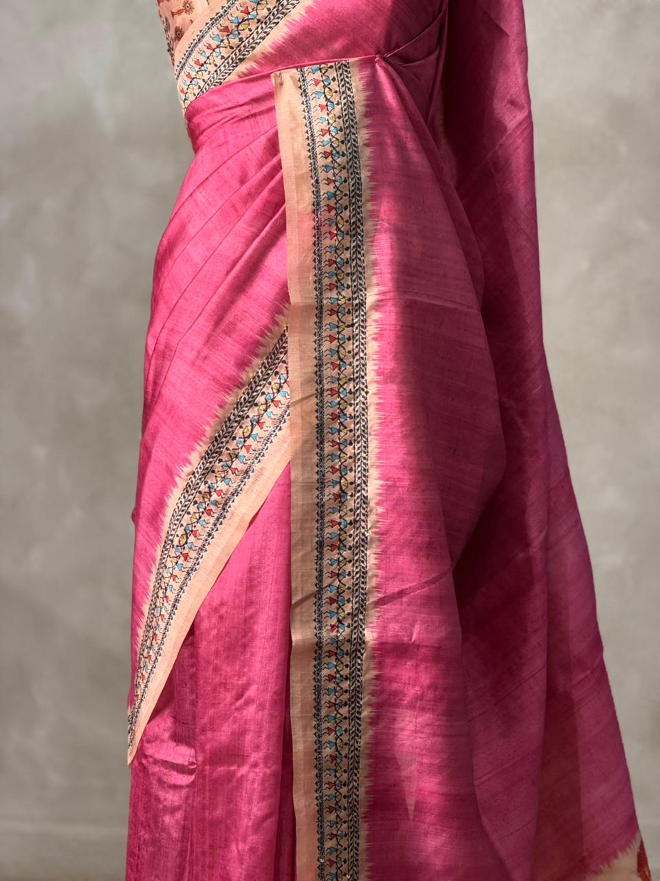 Magenta Tusser Silk saree- PBR33T3