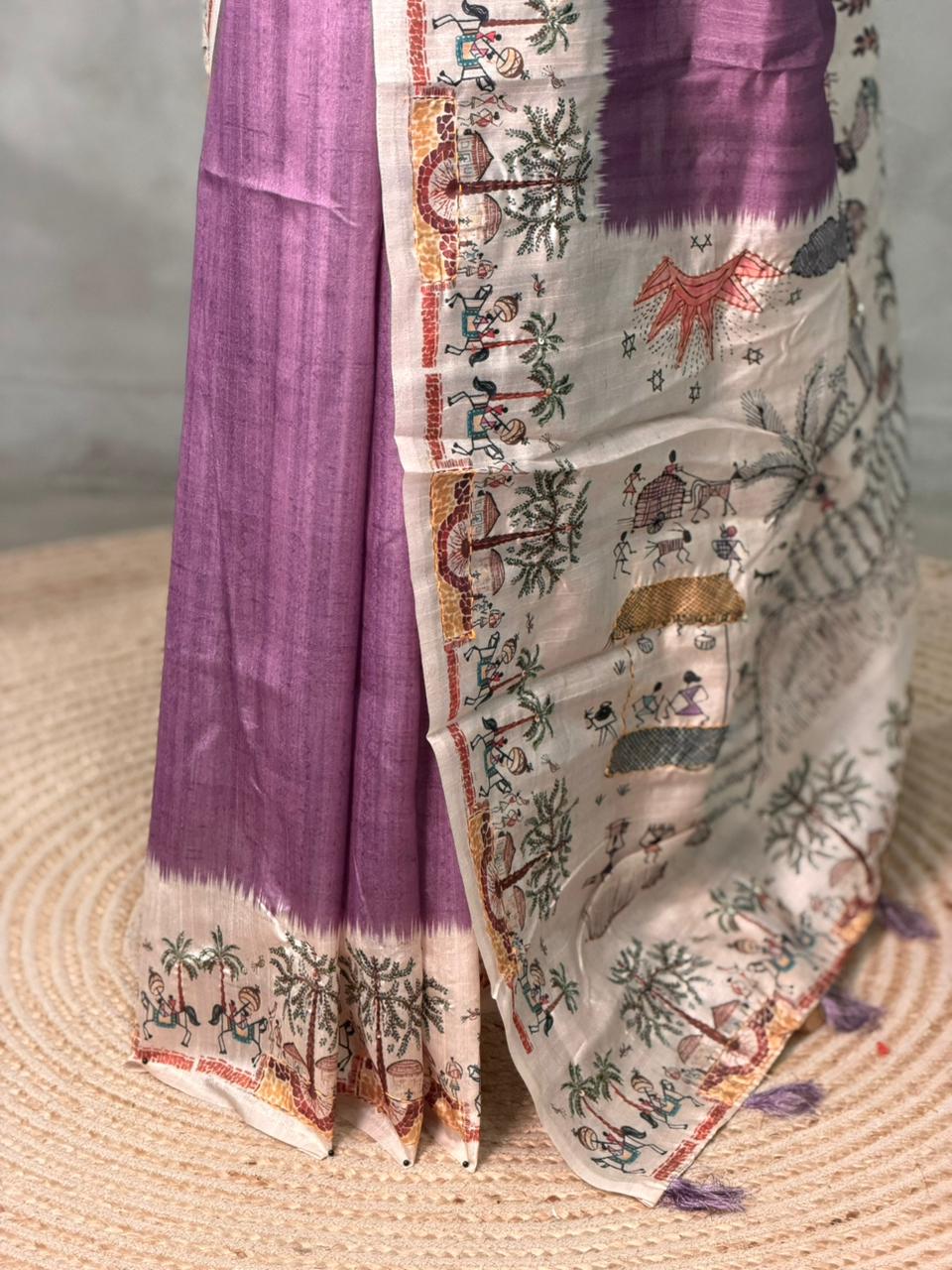 Mauve shade Tusser Silk saree- PBR33T5