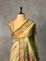Pastal green mul chanderi saree- PBR26G1