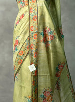 Pastal green mul chanderi saree- PBR26G1