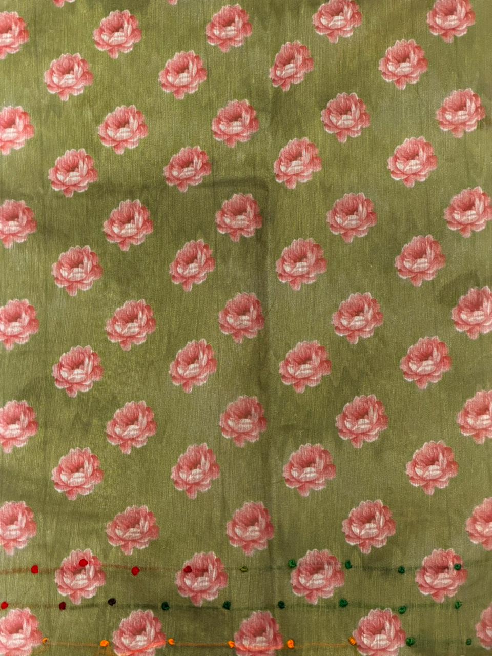 Pastal green mul chanderi saree- PBR26G1