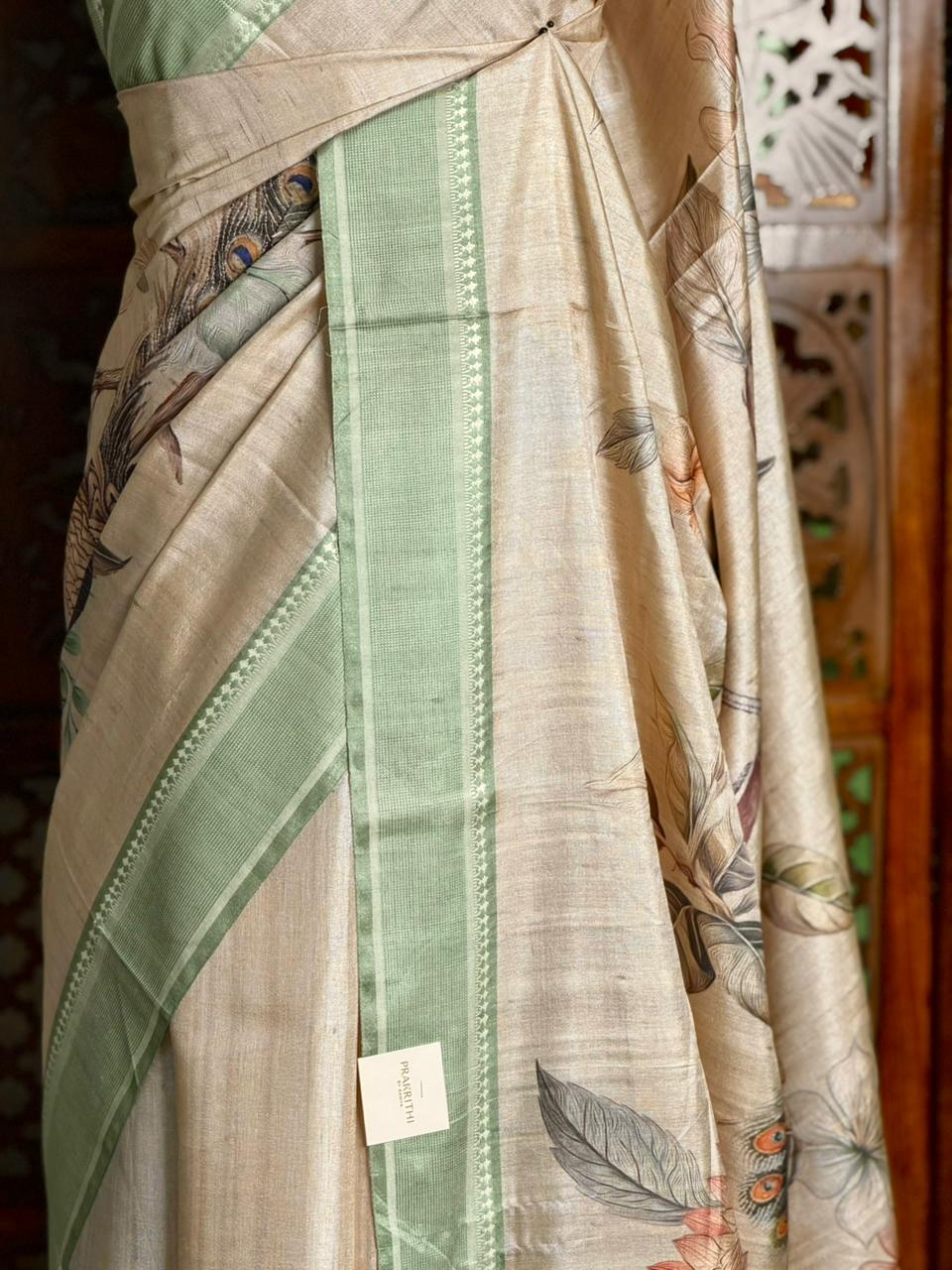 Sandal soft Tusser Silk saree- PBR33T14