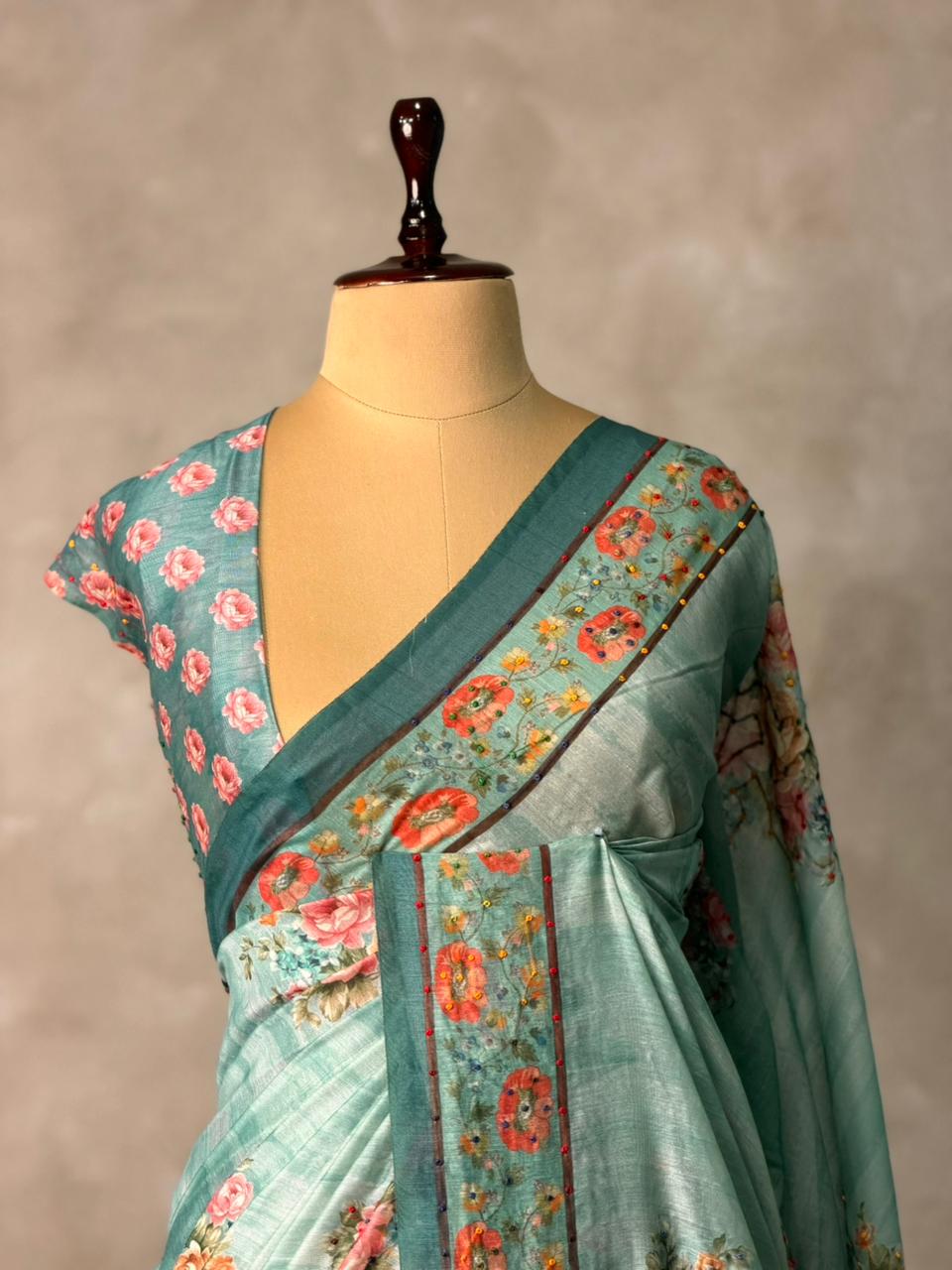 Blue mul chanderi saree- PBR26G3
