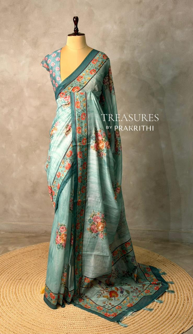 Blue mul chanderi saree- PBR26G3