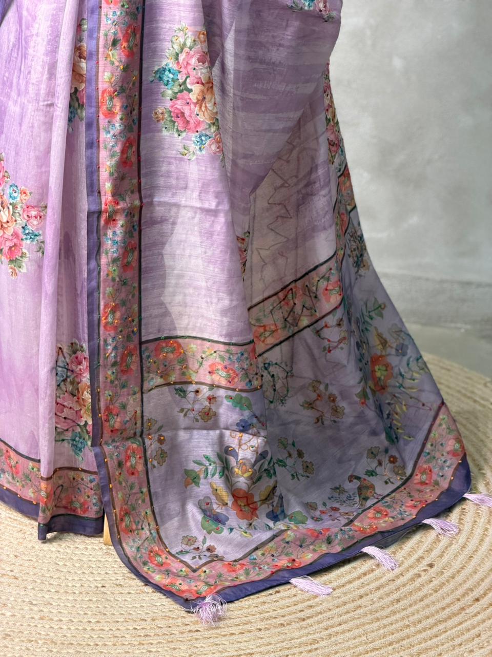 Lavender mul chanderi saree- PBR26G2