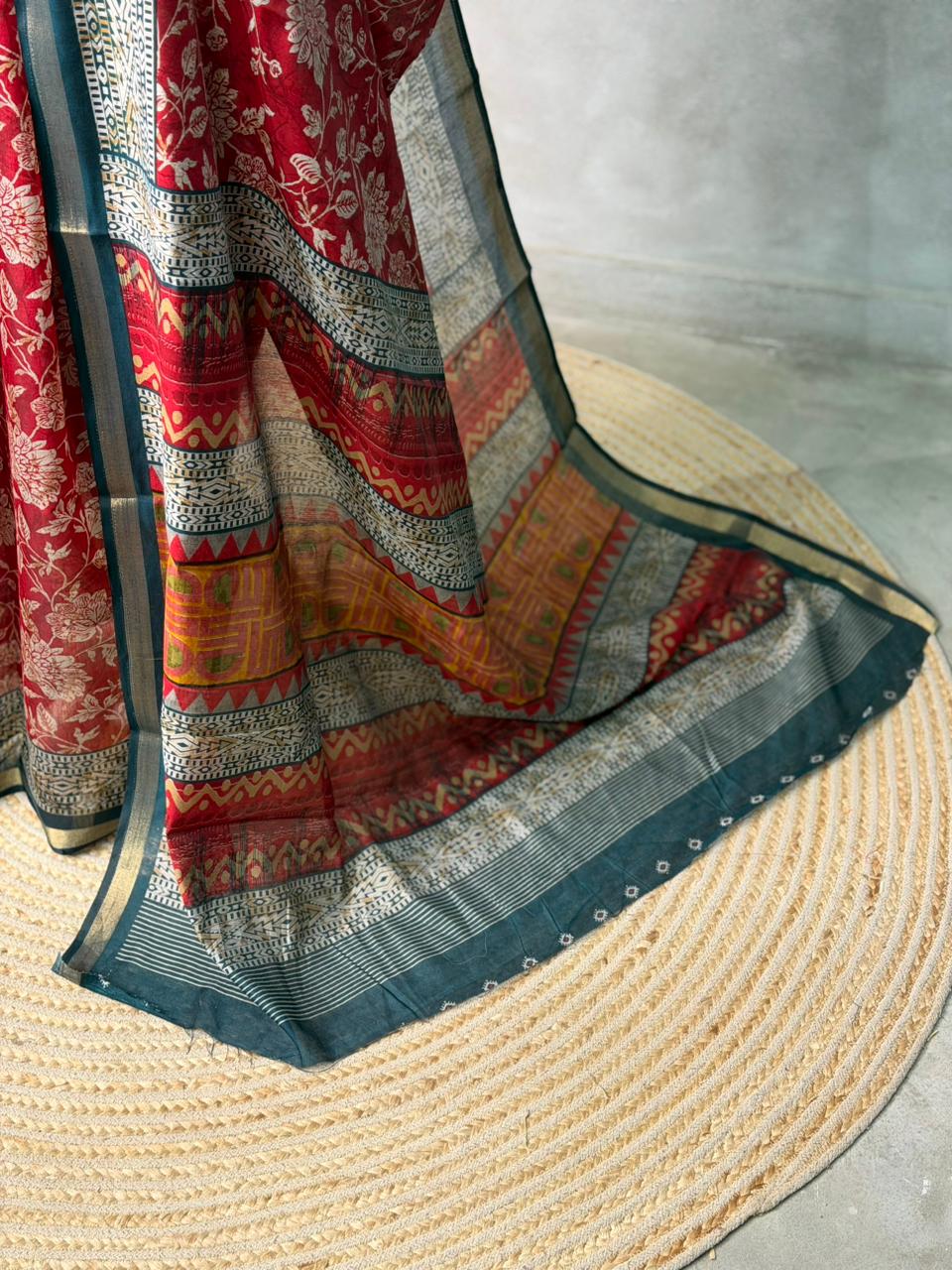 Maroon Chanderi silk cotton saree- PBR36H