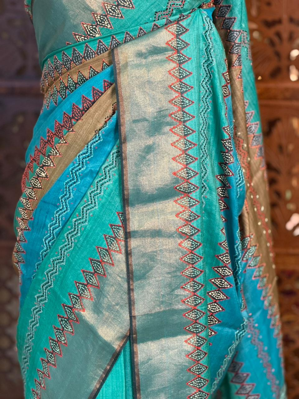 Blue pure tusser silk saree- PBR42